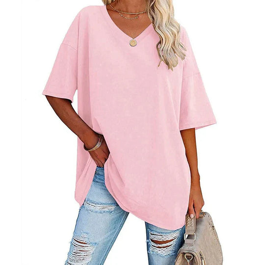 Lässiges Lockeres V-Ausschnitt T-Shirt