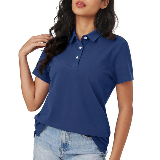 Heidi-Mode | Blaue Seide Atmungsaktiv Leichtgewicht Damen Polo