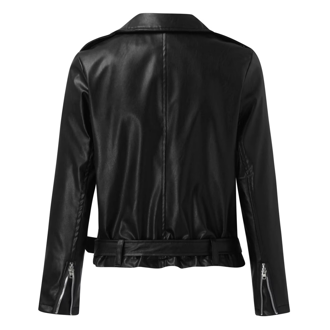 Heidi-Mode | Lederjacke Damen Biker Modell mit Gürtel und Reißverschlussdetails
