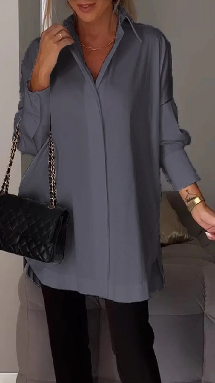 Heidi-Mode | Elegante Übergröße Hemdbluse Mit Gekrempelten Ärmeln