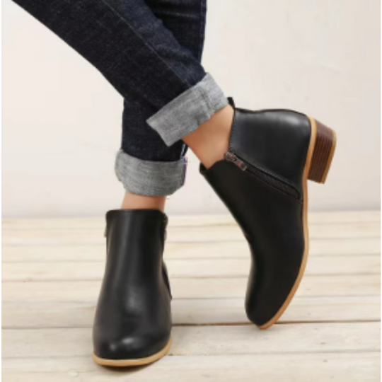 Heidi-Mode | Bequeme Western Stil Stiefeletten mit Dekorativer Reißverschluss Damen Stiefeletten