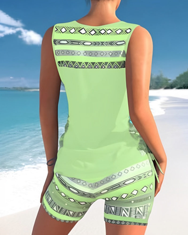 Heidi-Mode | Tankini Set mit Geometrischem Druck