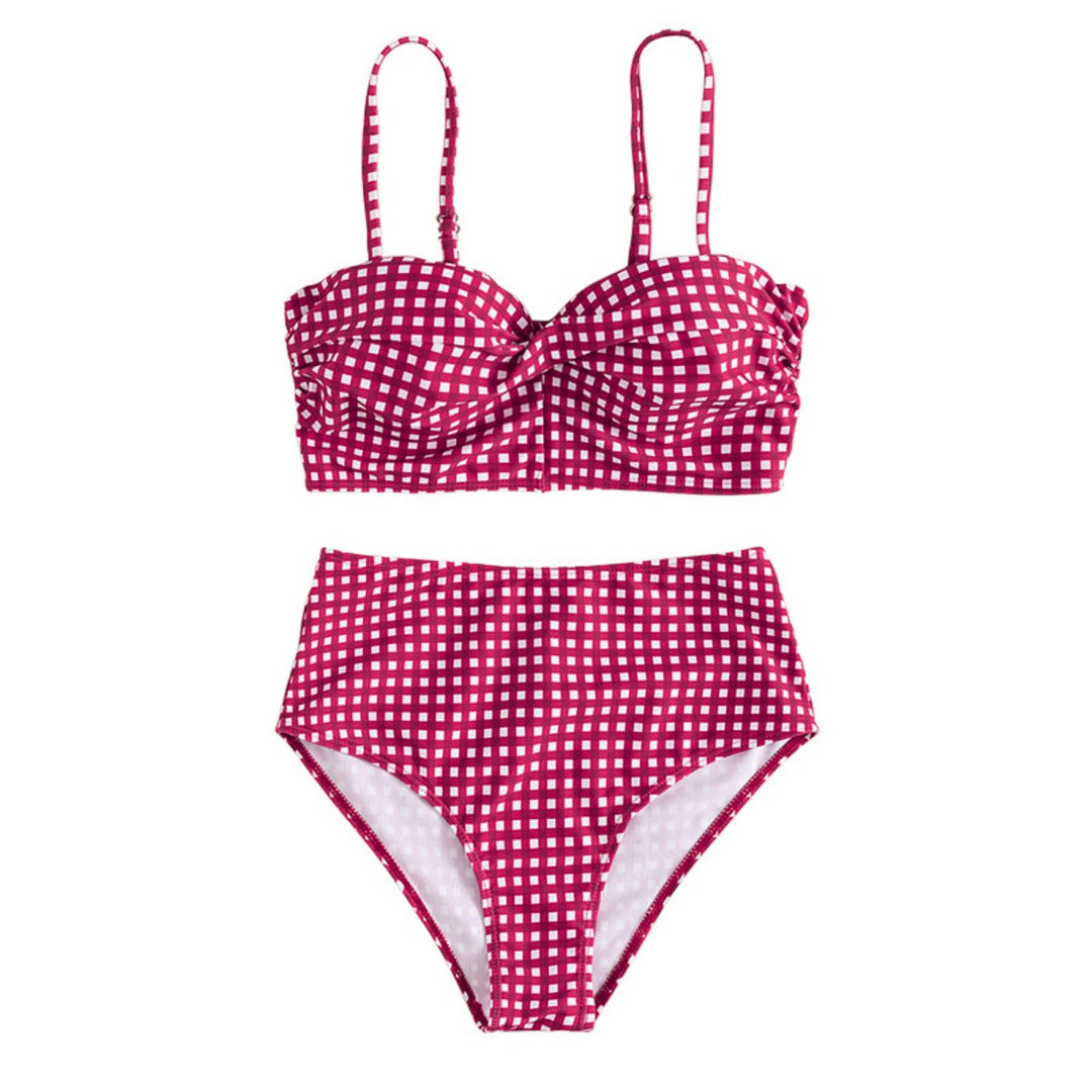 Heidi Mode | Sexy karierter geteilter Bikini mit hoher Taille