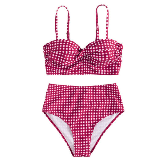 Heidi Mode | Sexy karierter geteilter Bikini mit hoher Taille