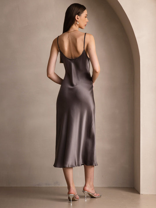 Heidi-Mode | Lange Seidenkleid mit Spaghetti-Träger