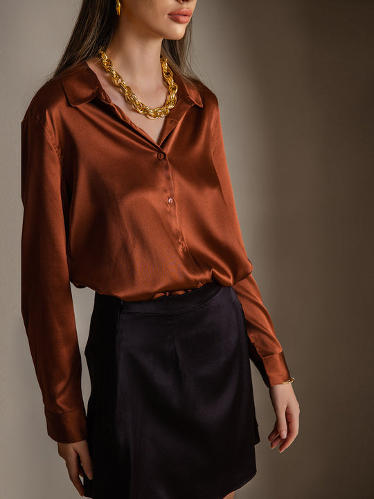 Heidi-Mode | Damen Seiden Basis Militär Revers Hemd