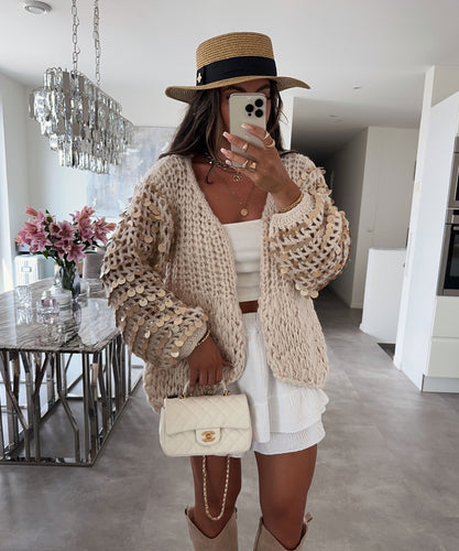 Pailletten Cardigan Ruia Beige