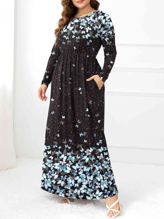 Heidi-Mode | Plus Size Rundhals Maxi Kleider mit Taschen