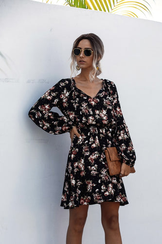 Damen Blümchen Kleider mit Rüschendetails und elastischem Bund Heidi-Mode