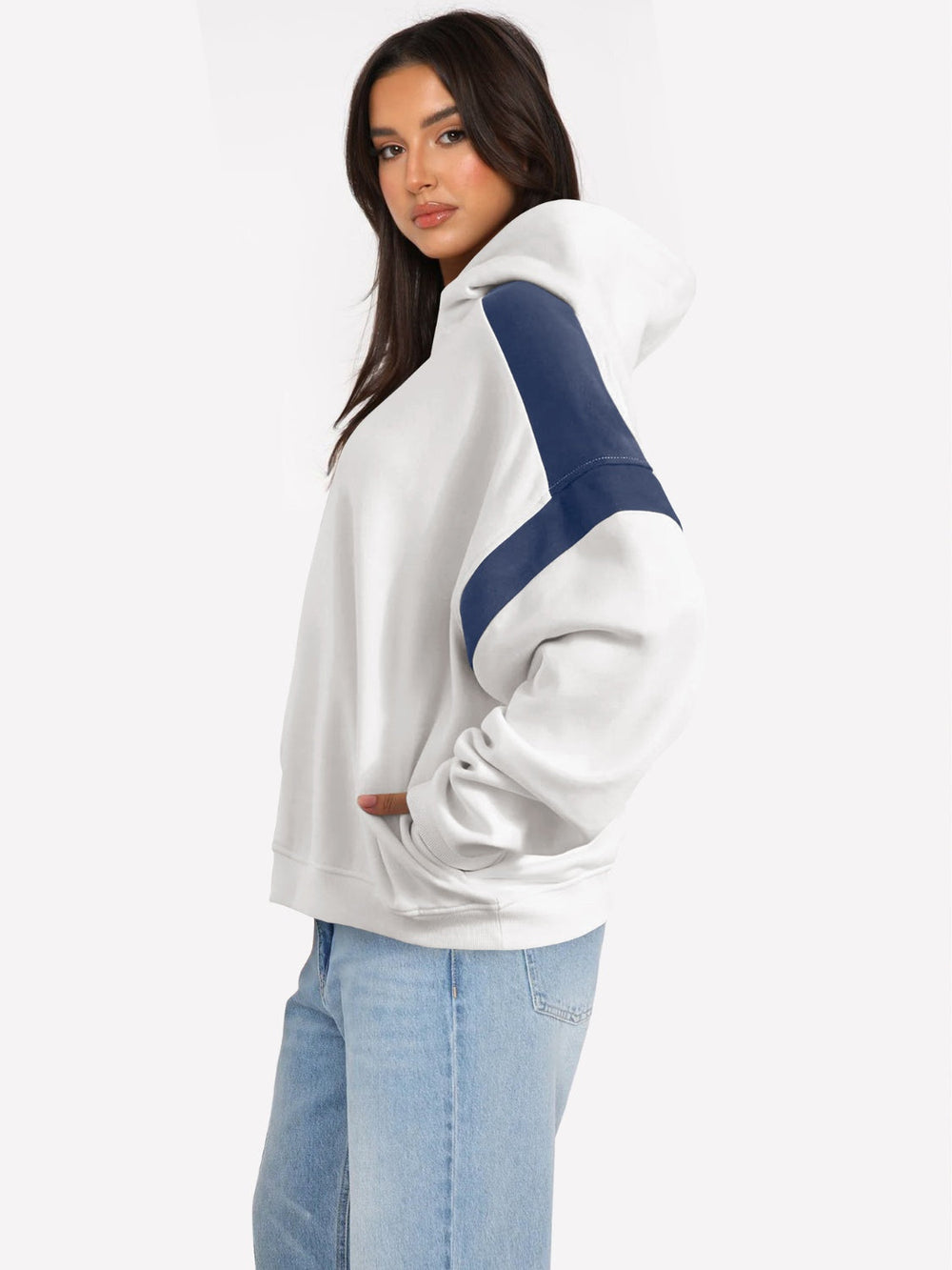 Heidi-Mode | Kontrast Gefallene Schulter Langarm Hoodie