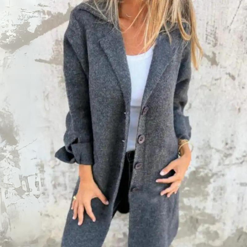 Heidi-Mode | Mantel Lang Modell Klassischer Reverskragen Knopfverschluss Elegante Details