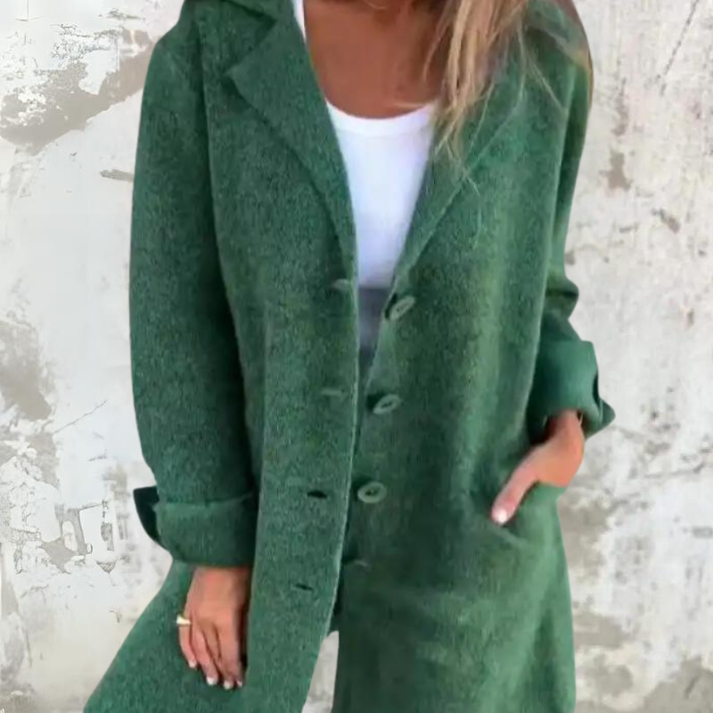 Heidi-Mode | Mantel Lang Modell Klassischer Reverskragen Knopfverschluss Elegante Details
