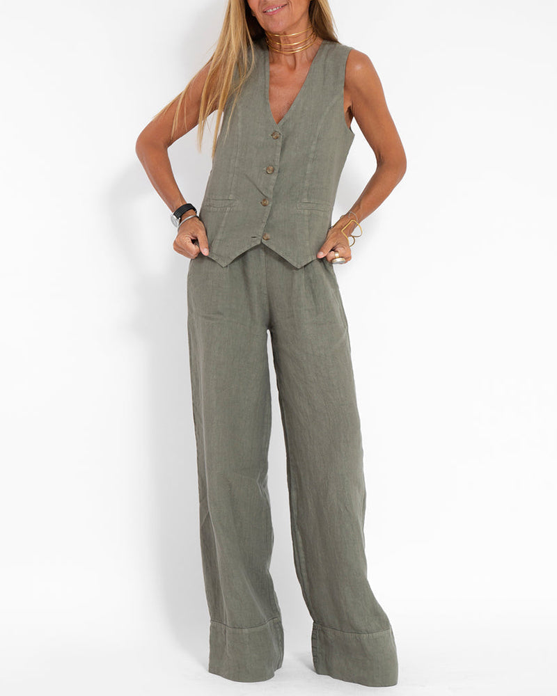 Heidi-Mode | Einfach, Elegant Set Bestehend aus Leinenweste und Breiten Hosen
