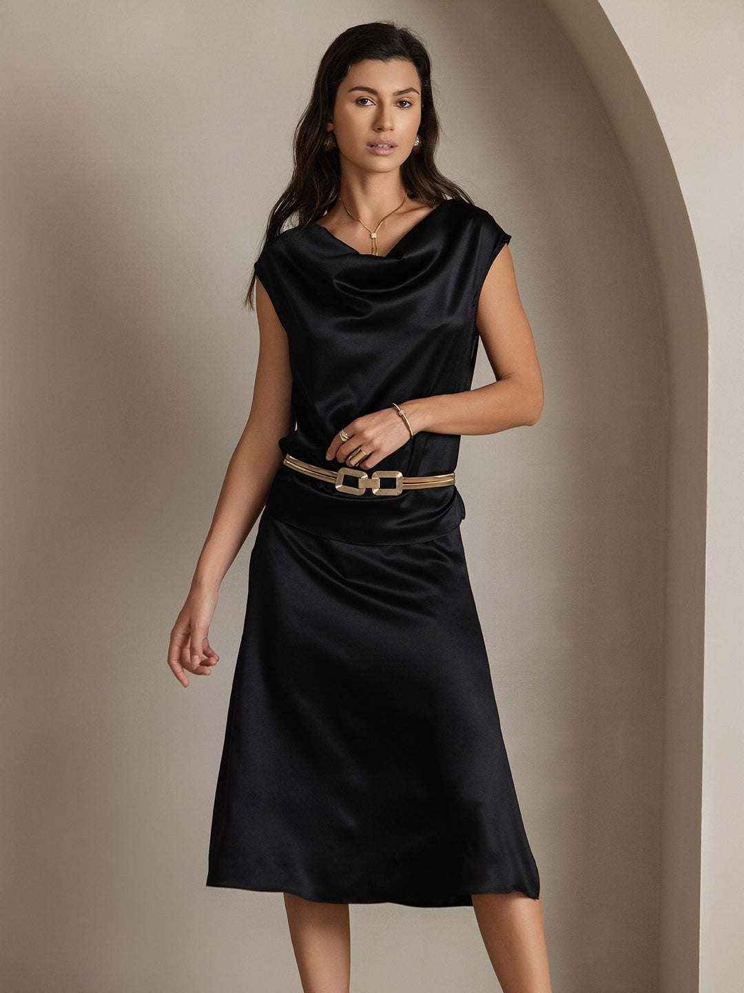Heidi-Mode | Seiden Kappenärmel Halskragen Tanktop Bluse