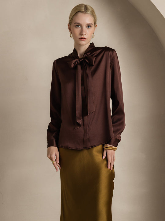 Heidi-Mode | Damen Elegante Seidenbluse mit Schlipskragen und Langen Ärmeln