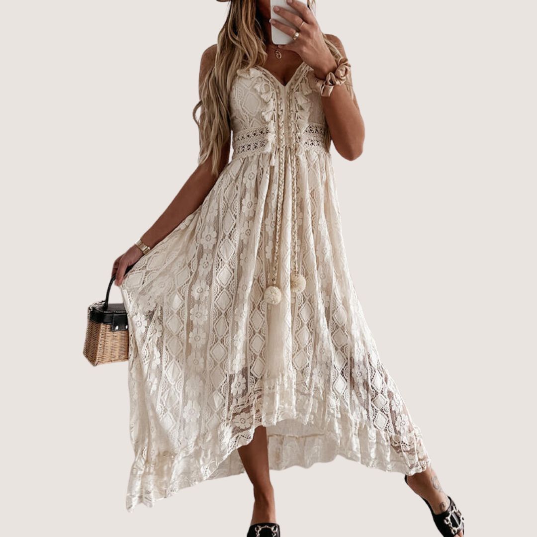 Bohemian-Midikleid aus Spitze mit High-Low-Saum