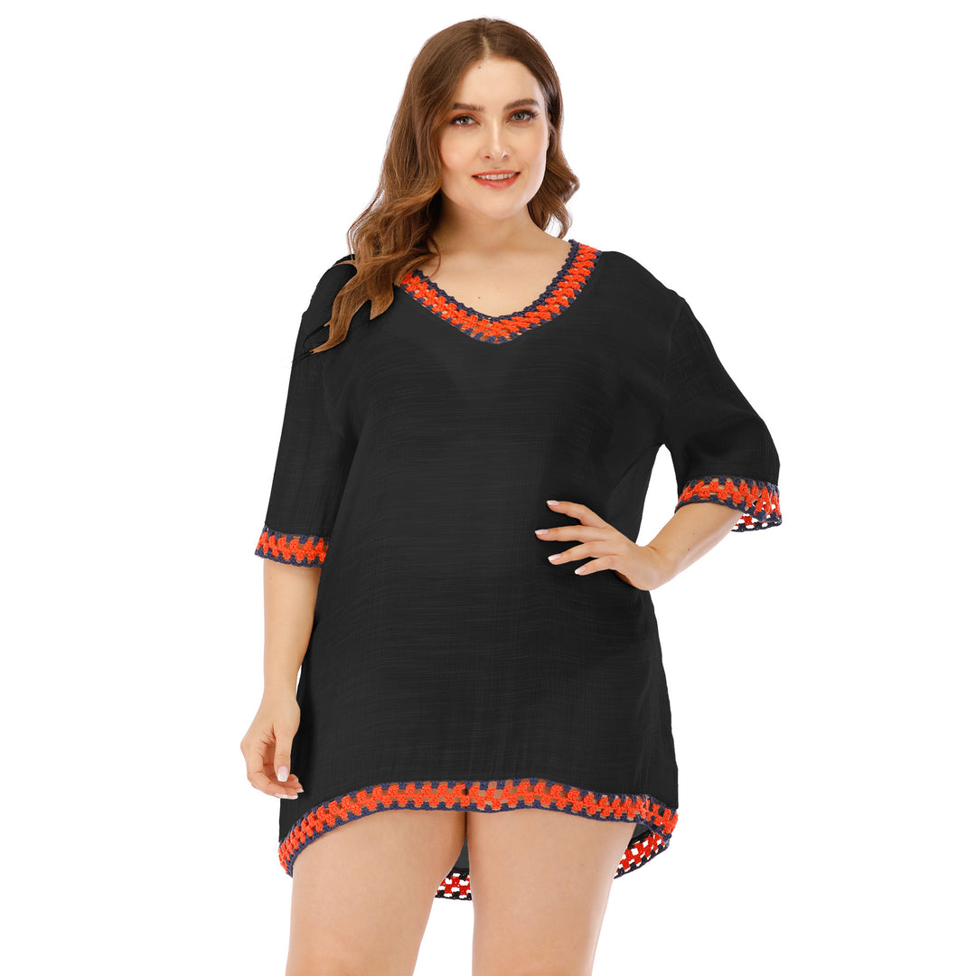 Damen luftiger Kaftan mit kunstvollem Häkelmuster Heidi-Mode
