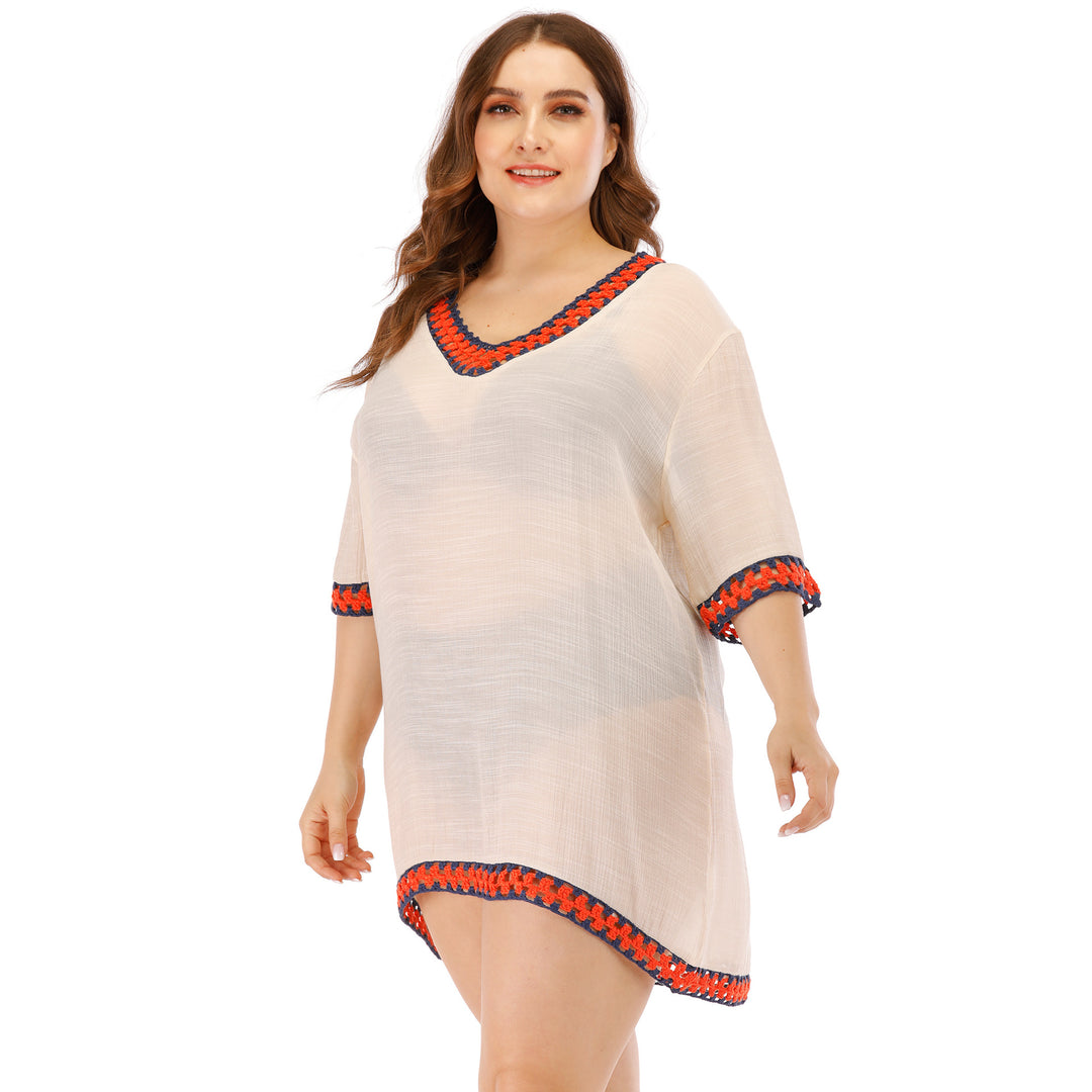 Damen luftiger Kaftan mit kunstvollem Häkelmuster Heidi-Mode