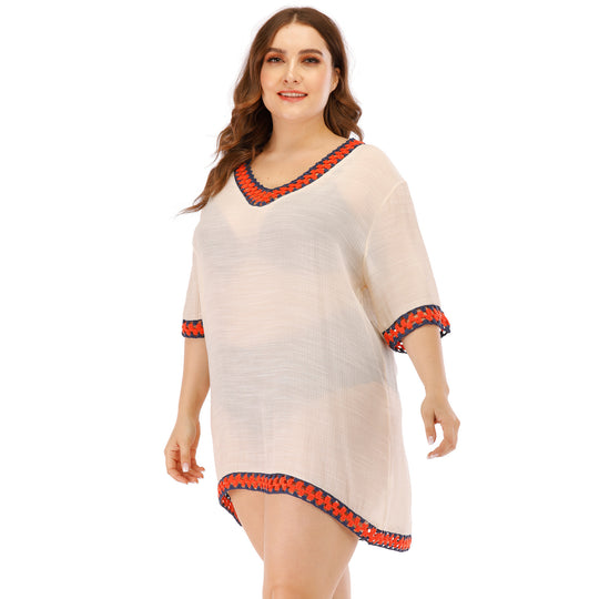 Damen luftiger Kaftan mit kunstvollem Häkelmuster Heidi-Mode