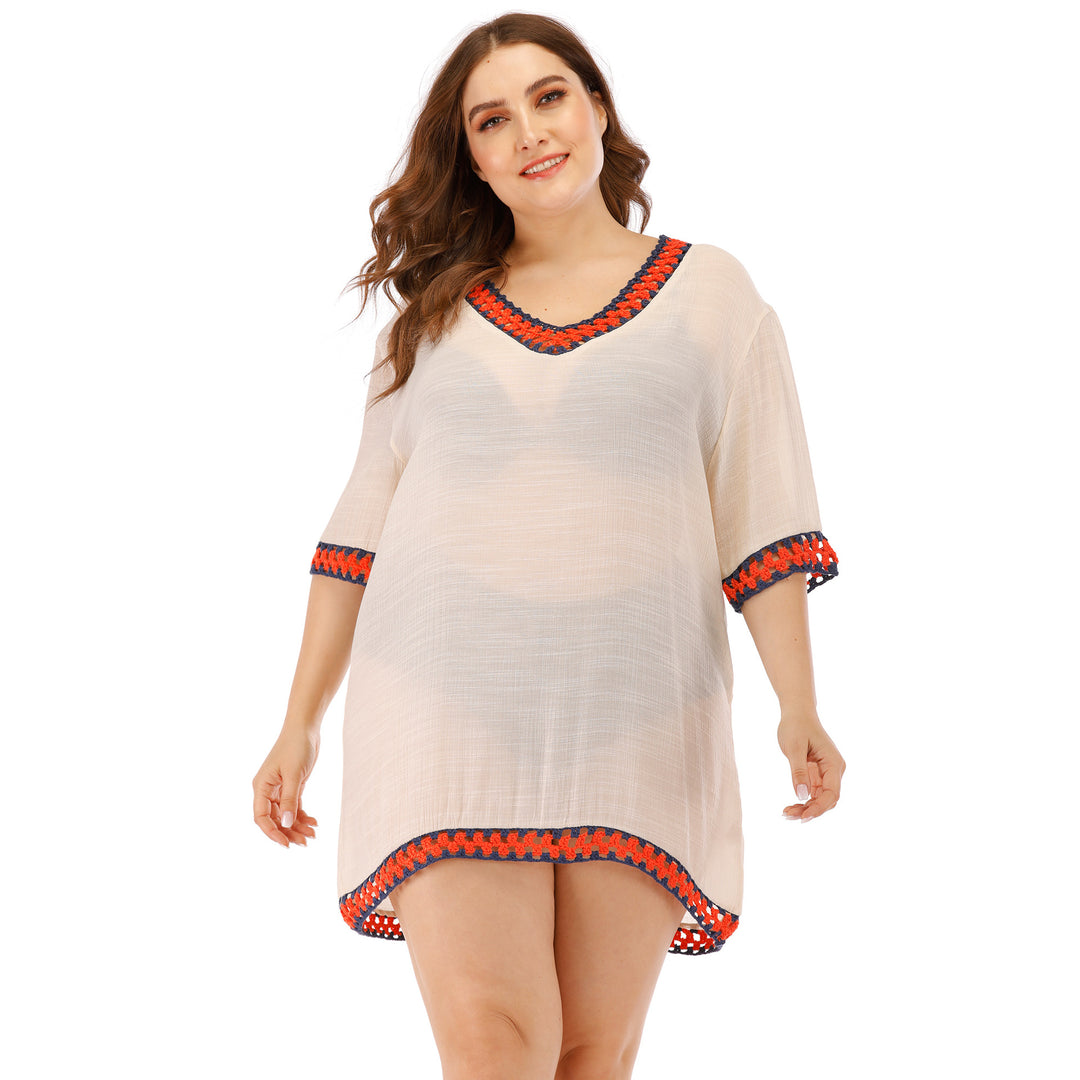 Damen luftiger Kaftan mit kunstvollem Häkelmuster Heidi-Mode