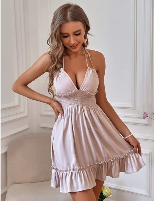Heidi Mode | Tiefes V-Seil-Sling-Neckholder-Kleid
