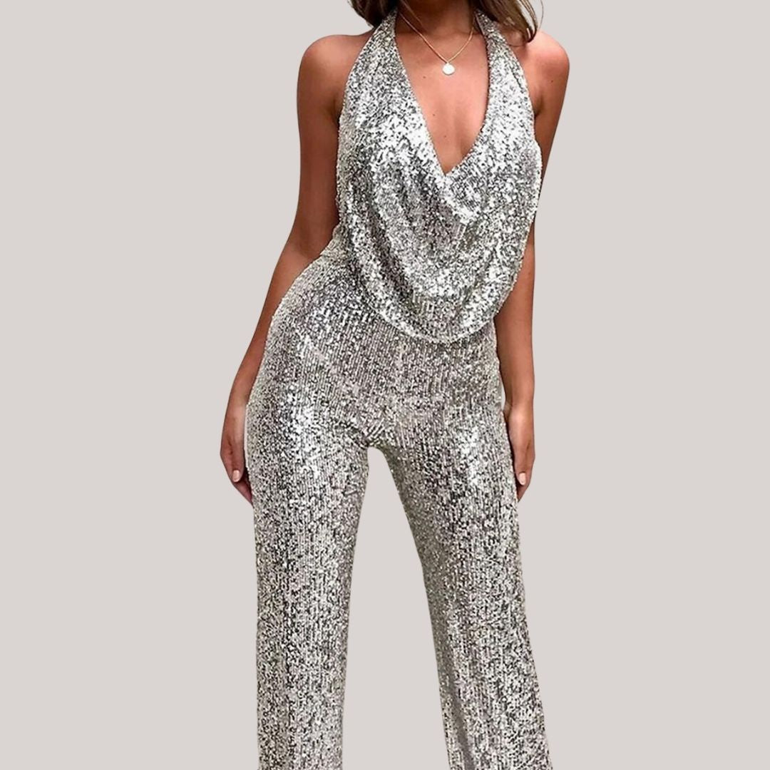 Eleganter, glitzernder Overall mit Ausschnitt