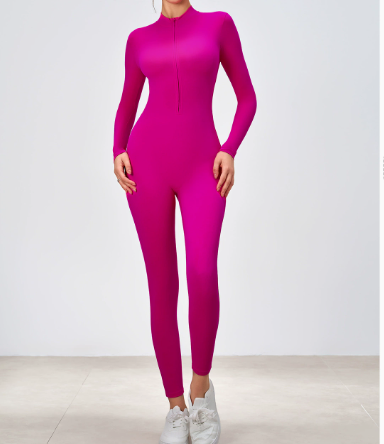 Heidi-Mode | Reißverschluss Nude Feel Langarm Yoga Einteiler Stärke Fitness Training Einteiler Bodysuit