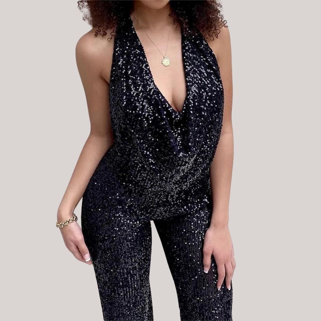 Eleganter, glitzernder Overall mit Ausschnitt