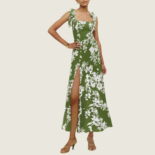 Florales Midi-Kleid mit Seitenschlitz