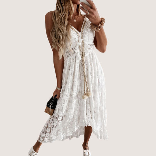 Bohemian-Midikleid aus Spitze mit High-Low-Saum