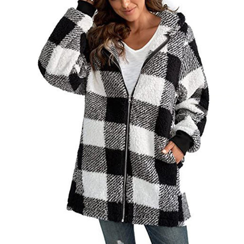 Heidi-Mode | Damen Plaid Jacke Kapuze