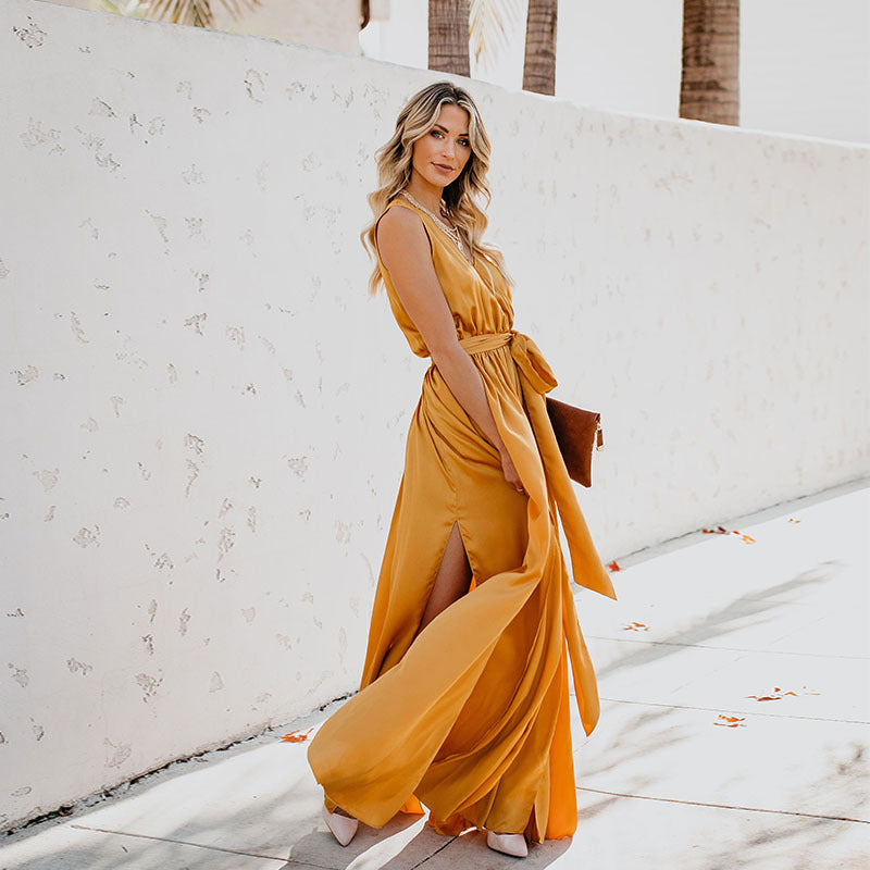 Exquisiter Hals ärmelloses Langes Modekleid