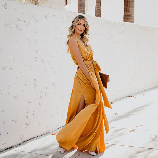 Exquisiter Hals ärmelloses Langes Modekleid
