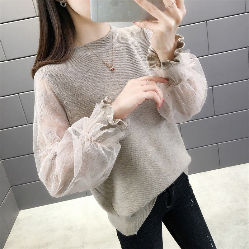 Damen Pullover mit transparenten, voluminösen Ärmeln Heidi-Mode