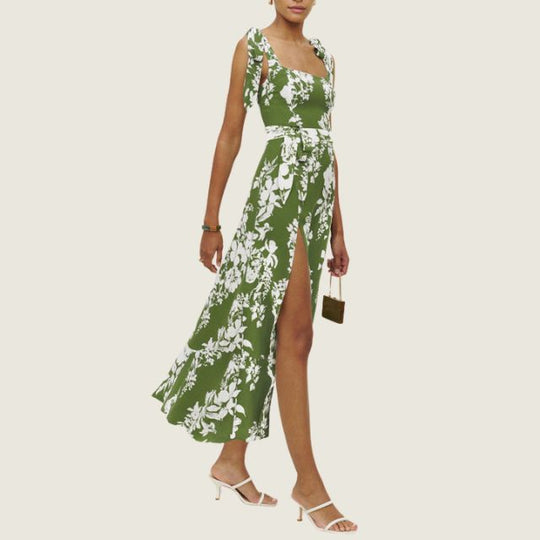 Florales Midi-Kleid mit Seitenschlitz