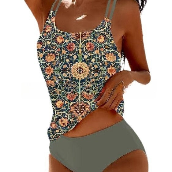 Heidi-Mode | Retro Hochgeschnittene Bikini mit Stranddruck