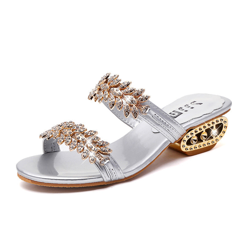 Damen Elegante Pantoletten mit funkelndem Blattdesign Heidi-Mode