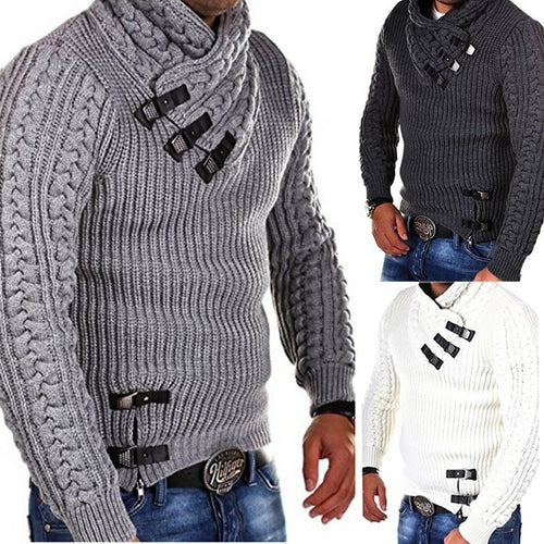 Herren Strickpullover mit innovativem Schalkragen und exklusiven Knopfdetails Heidi-Mode