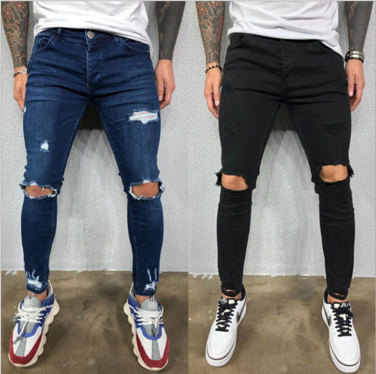 Herren Slim Fit Jeans mit modischen Rissen Heidi-Mode