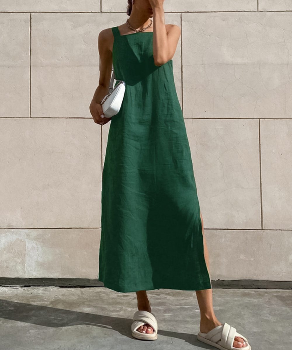 Sandfarbenes Leinenkleid