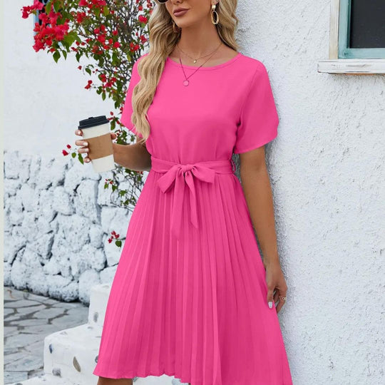 Klassische gefaltete Midi-Kleid mit gebundenem Bund