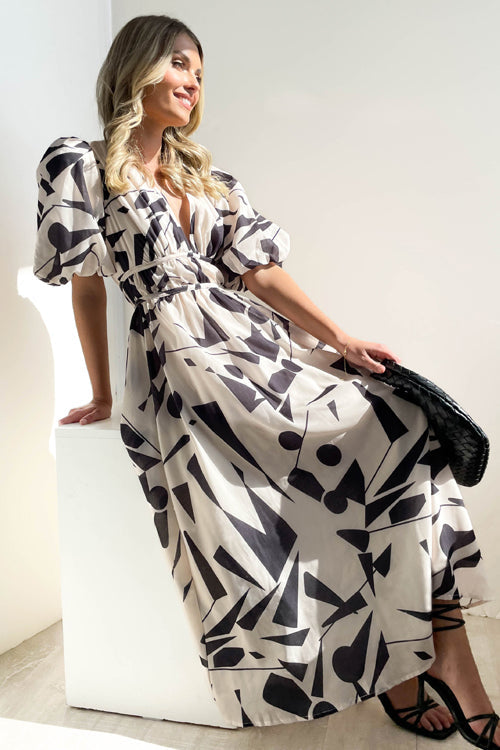 Heidi-Mode | Real Love Print Puffärmel Maxi Kleid