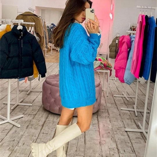 Heidi-Mode | Strickkleid mit Zopf Muster und Lockeren Schnitt