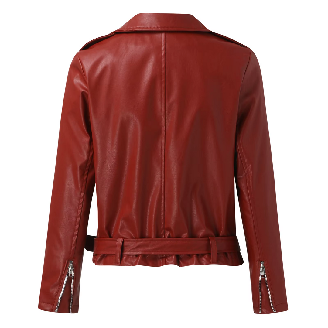 Heidi-Mode | Lederjacke Damen Biker Modell mit Gürtel und Reißverschlussdetails