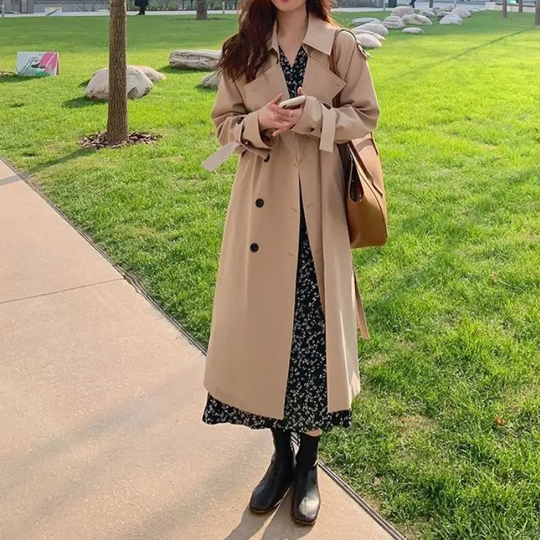 Heidi-Mode | Langer Trenchcoat mit Gürtel für Frauen Eleganter Trenchcoat Damen