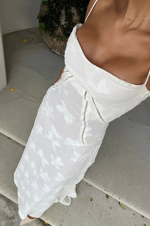 Heidi-Mode | Geschenk Der Liebe Blumen Tie Back Maxi Kleid Elfenbein