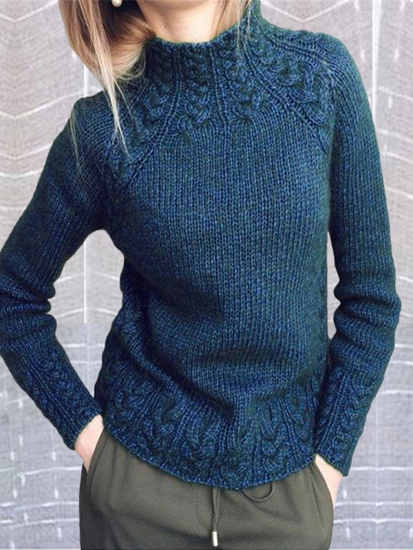 Heidi-Mode | Damen Pullover Solid Rollkragen Leinen Muster Strickpullover