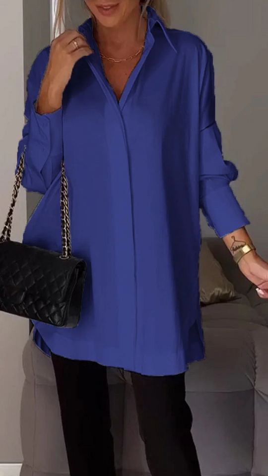 Heidi-Mode | Elegante Übergröße Hemdbluse Mit Gekrempelten Ärmeln