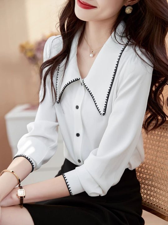 Heidi-Mode | Revers Chiffon Shirt Schwarz