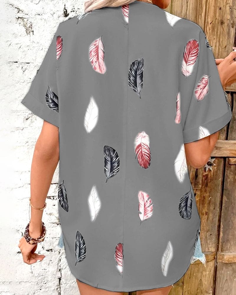 Heidi-Mode | Bluse mit Federn und Kurzen Ärmeln